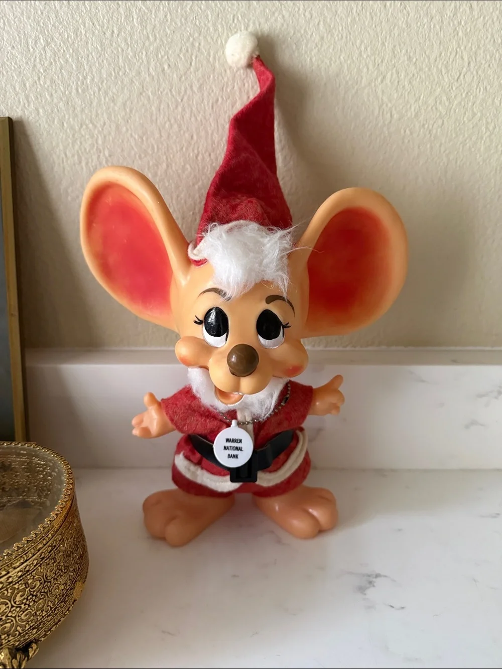 Vintage Roy Des 1970  Mouse Bank Figurine in Red Santa Outfit